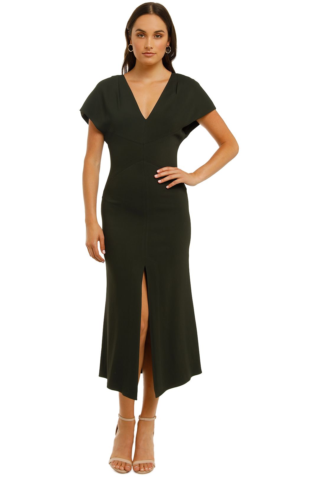 Ginger-and-Smart-Amplitude-V-Neck-Dress-Dark Kelp-Front