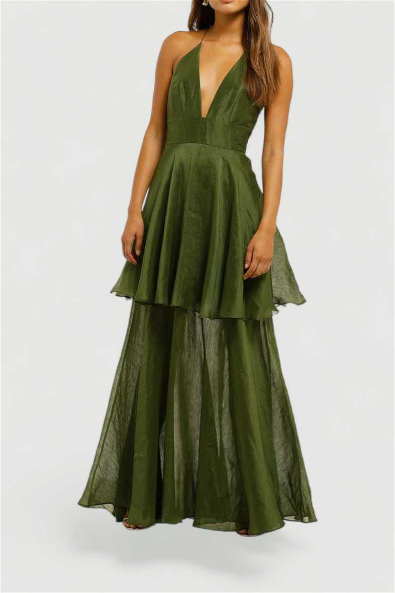 Eminence Gown in Pine by Ginger & Smart for Rent | GlamCorner