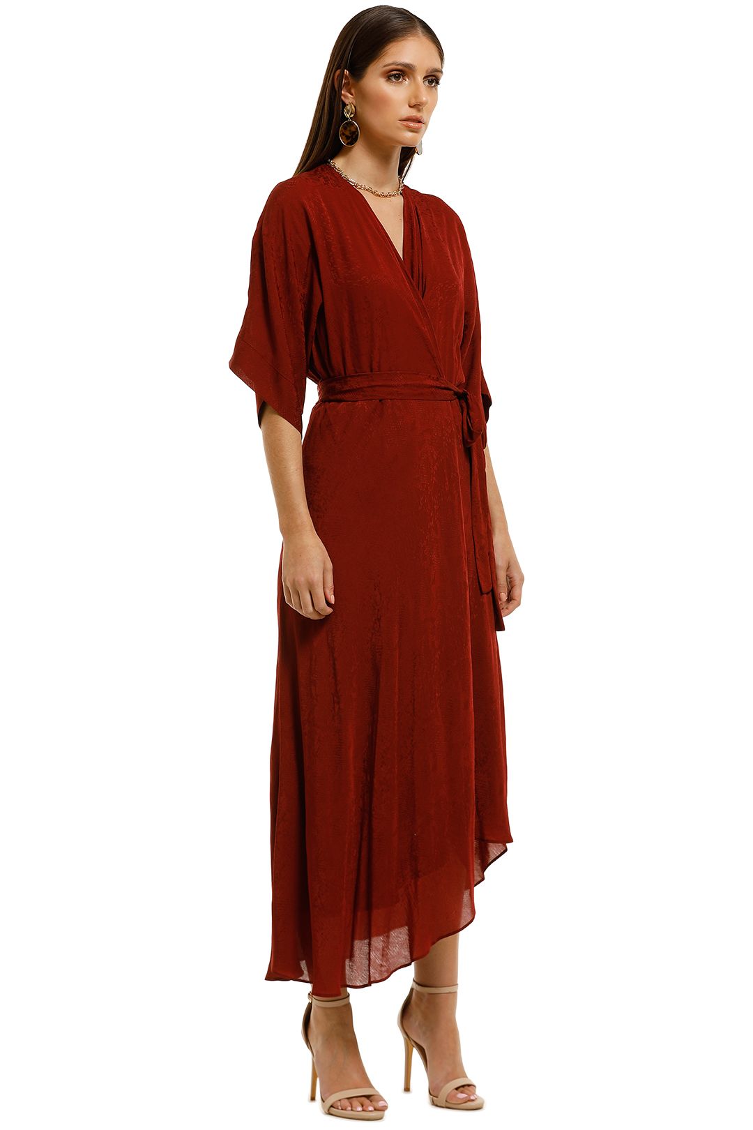 knee length dresses for ladies Falling Rust for You Midi Wrapped Petite Dress X-Small