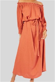 Girl and the Sun August Off Shoulder Maxi Dress in Orange