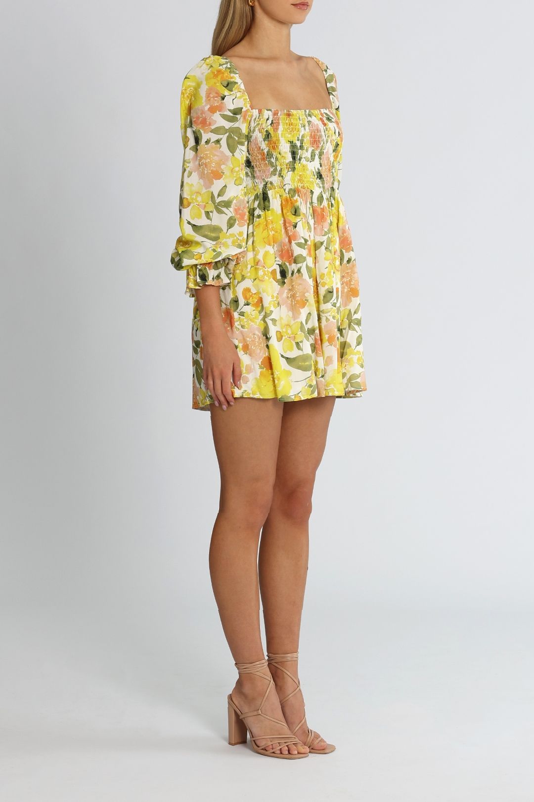 Girl and the Sun Cali Floral Dress Yellow Balloon Sleeves