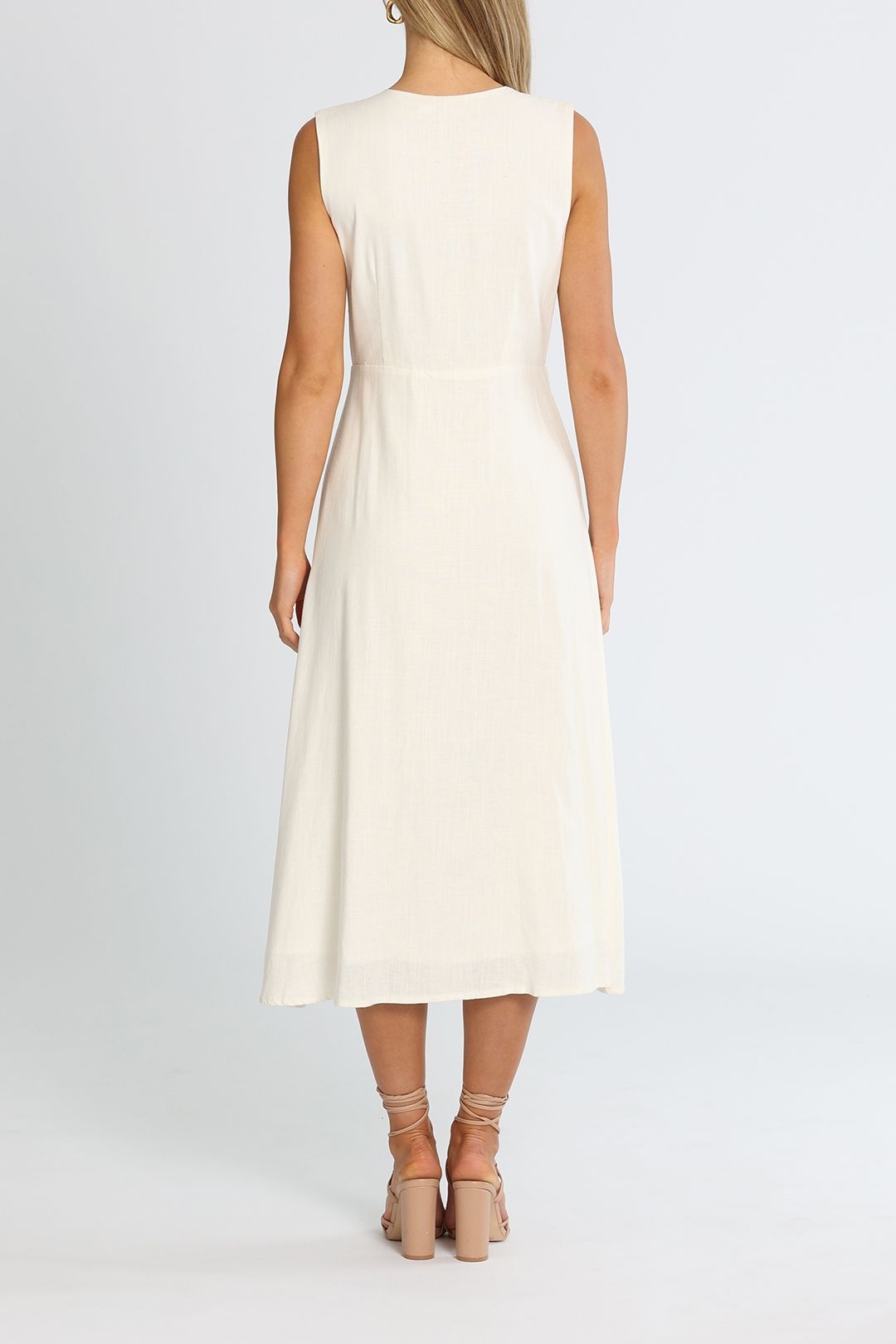 Girl and the Sun Portofino White Sleeveless Midi Dress Flared Skirt