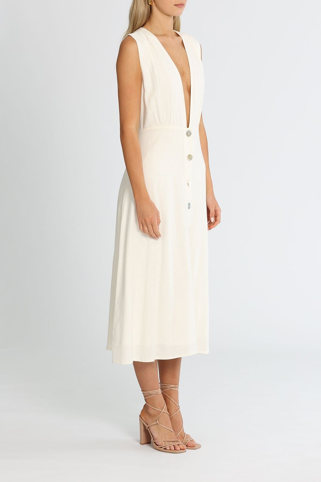 Girl and the Sun Portofino White Sleeveless Midi Dress Plunge