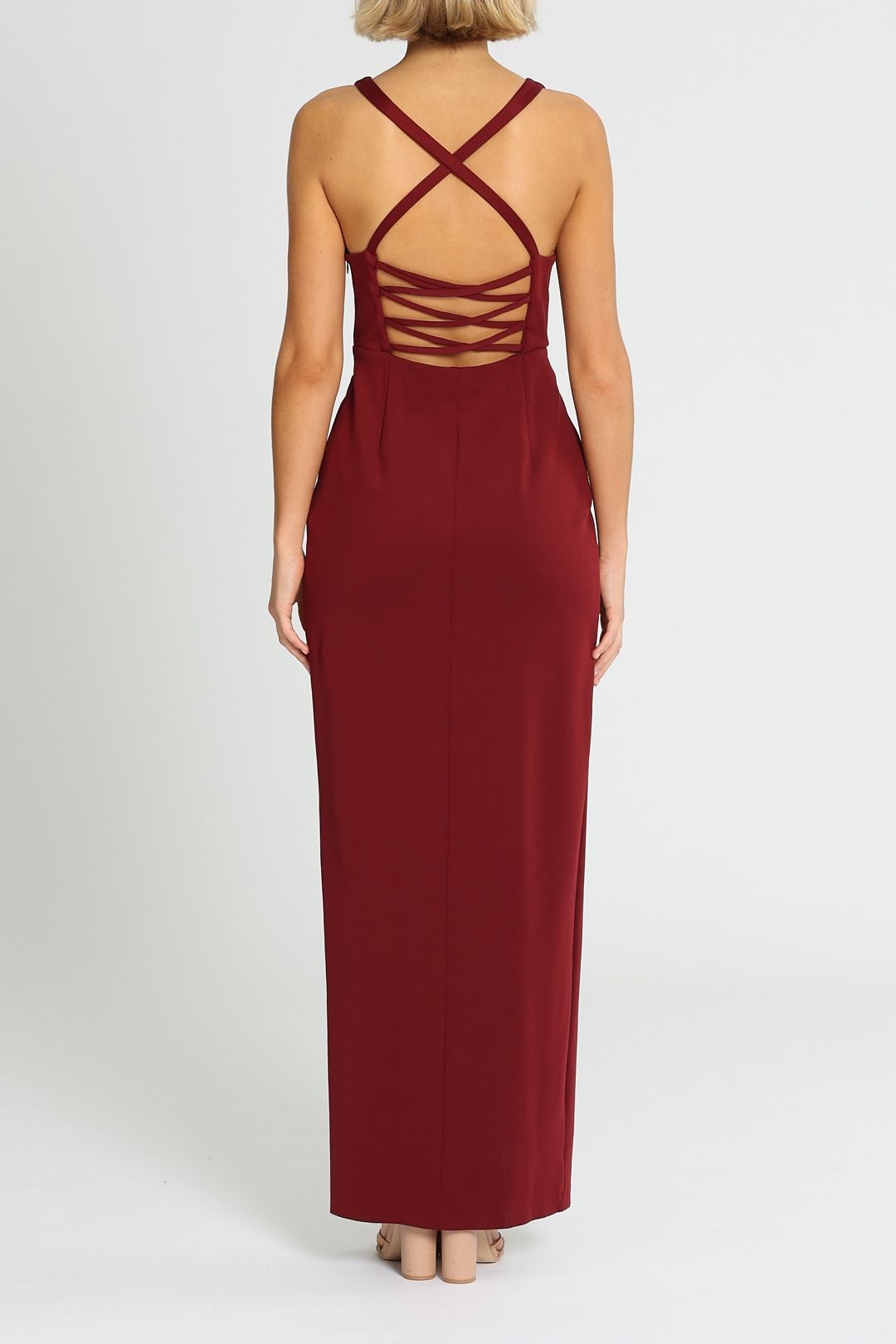 Grace and Hart Gold Rush Neon Gown in Wine Red Open Back