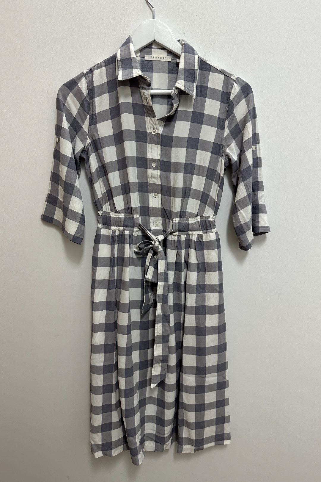 Trenery Grey and White Gingham Shirt Dress