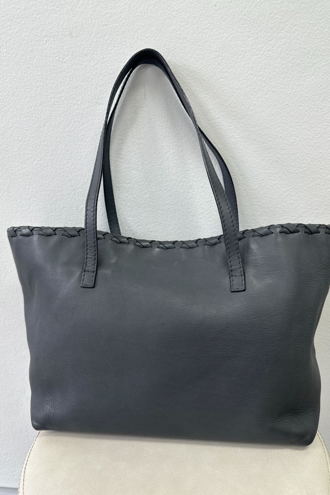Gucci Grey Leather Tote with Bamboo Tassel 