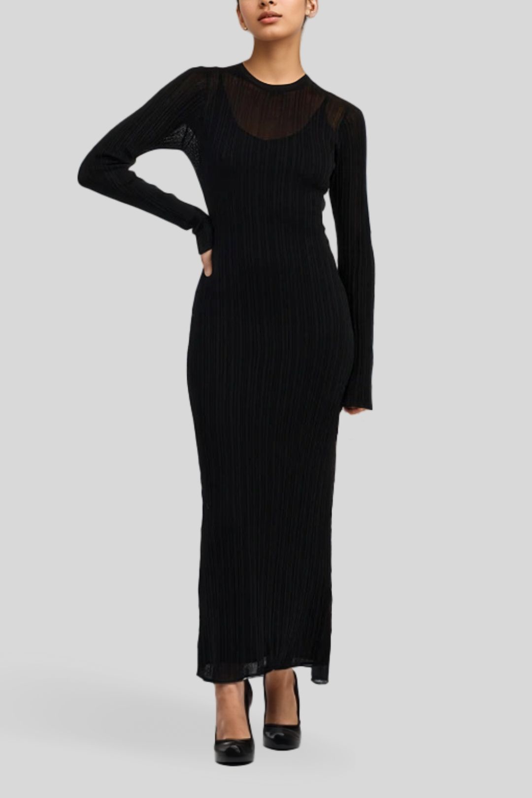 Knit Daphne Long Dress - Black