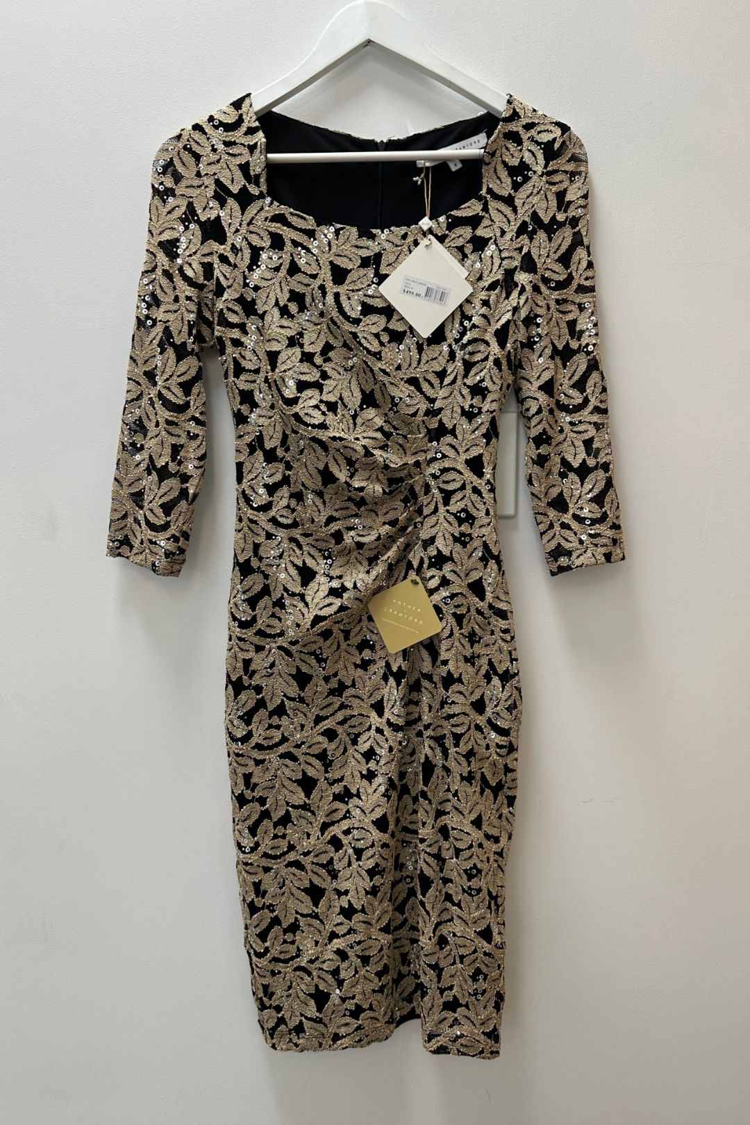 Anthea Crawford Helena Gold Stretch Lace Dress