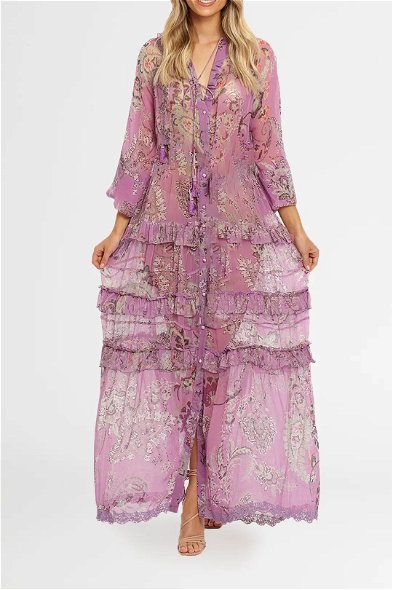 fitted lace wedding dress Hemant and Nandita Women's Viha Long Dress, Purple, M at Amazon Women's  Clothing store main image 0