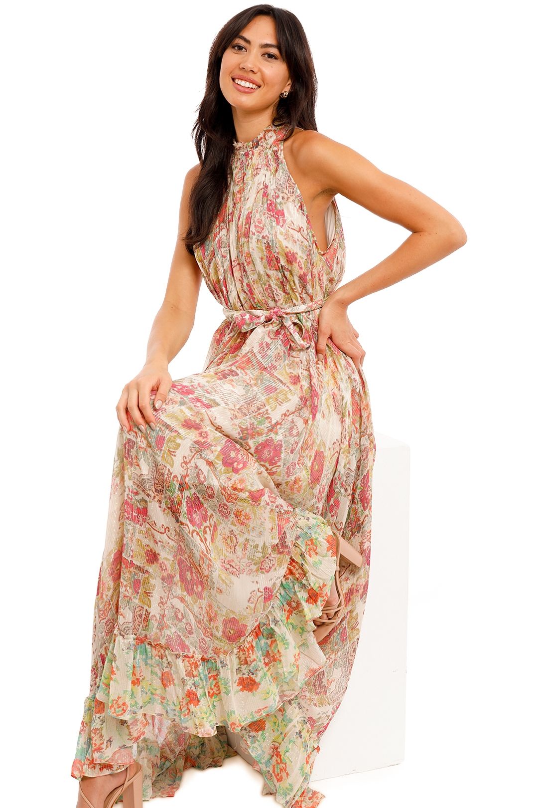 Hemant & Nandita Nova Midi Dress With Belt halter