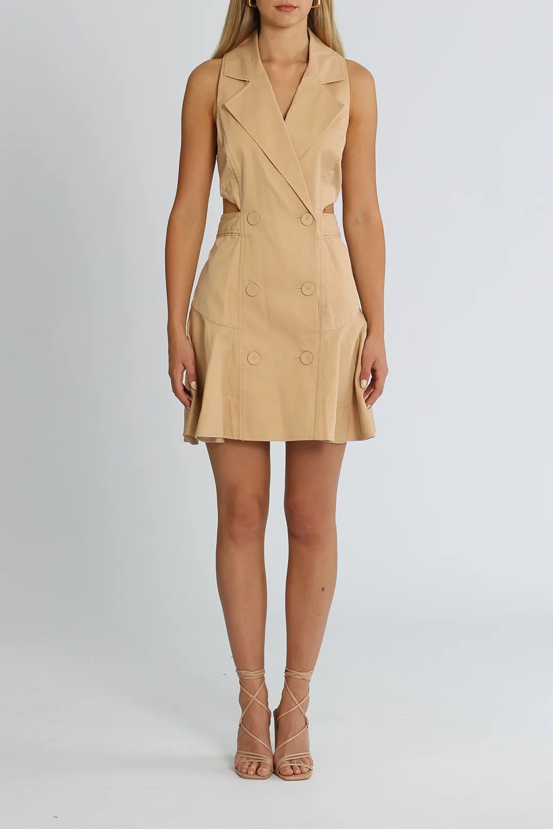 Hire almond Durham dress for cocktail events.