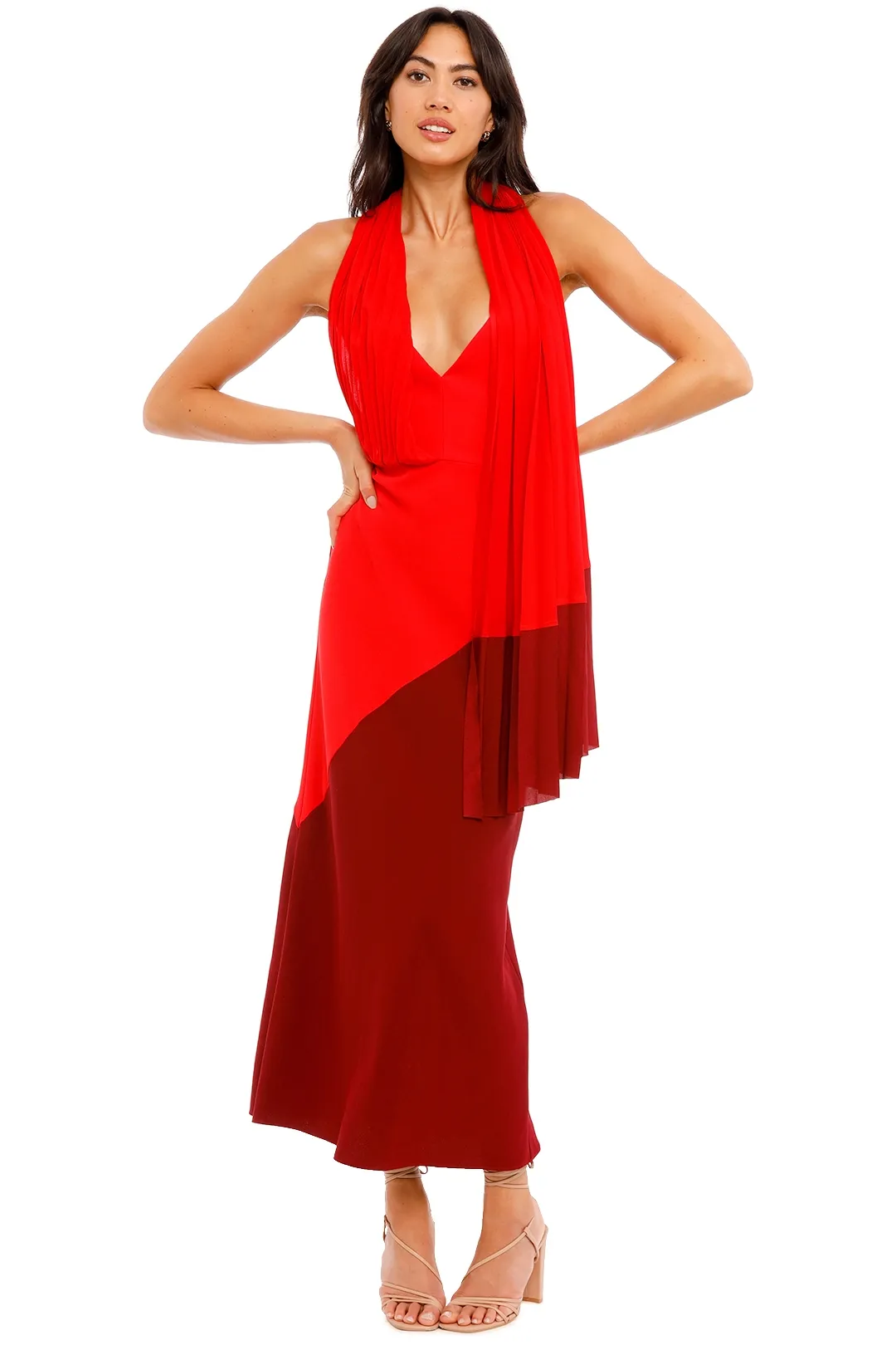 Hire Flora dress in cherry mix for wedding guests.