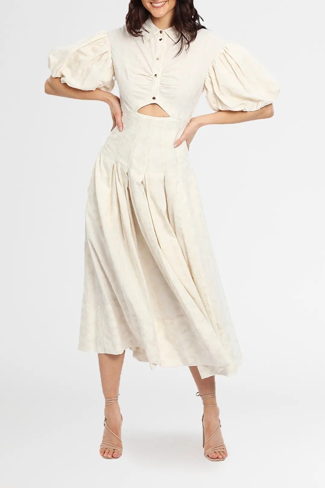 Hire Grange dress in cream for spring events.