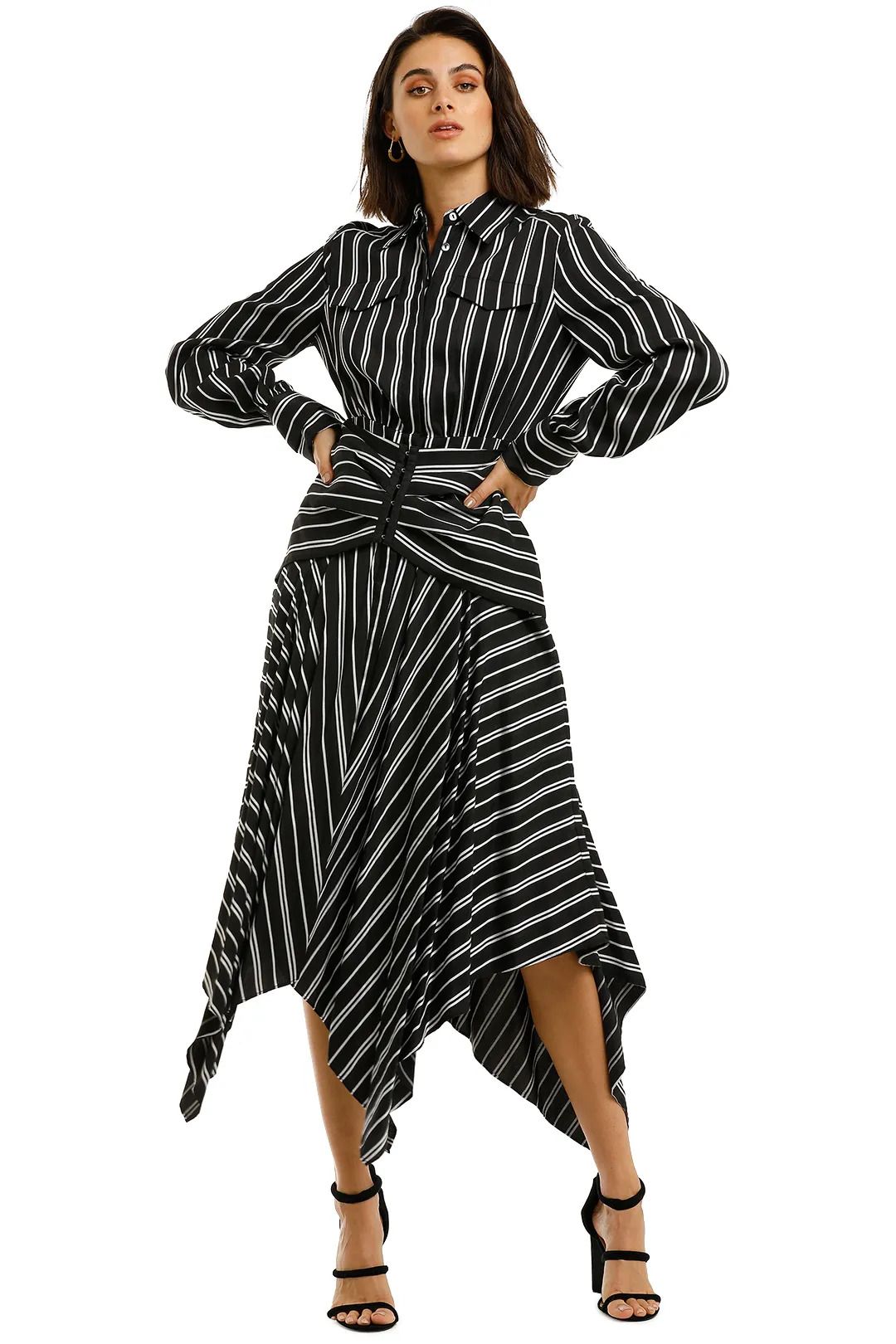 Hire navy stripe Cresler dress for high tea events.