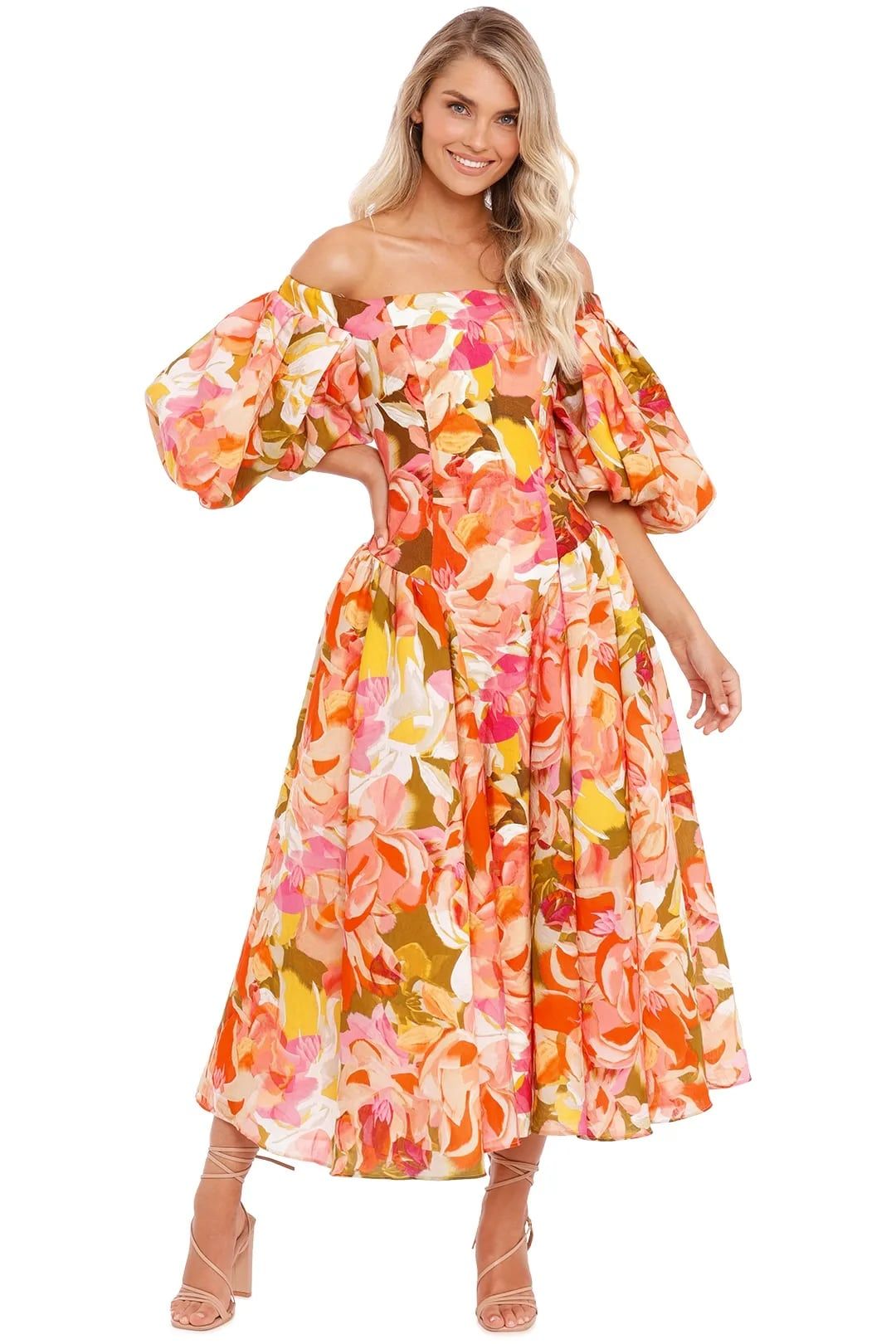 Hire Porter dress in pink bouquet for wedding guests.