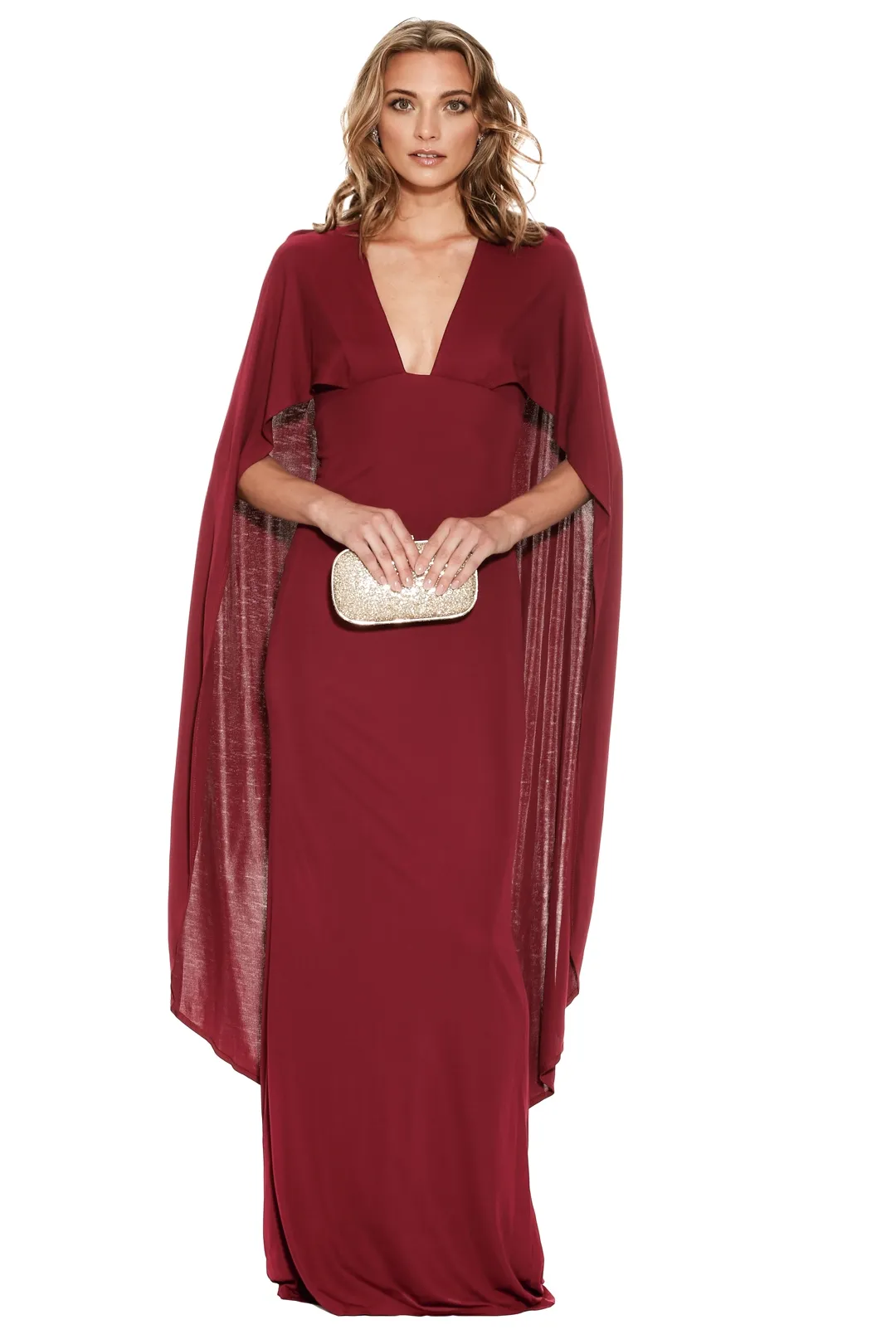 Cyra Deep V Cape Gown by ABS by Allen Schwartz for Hire