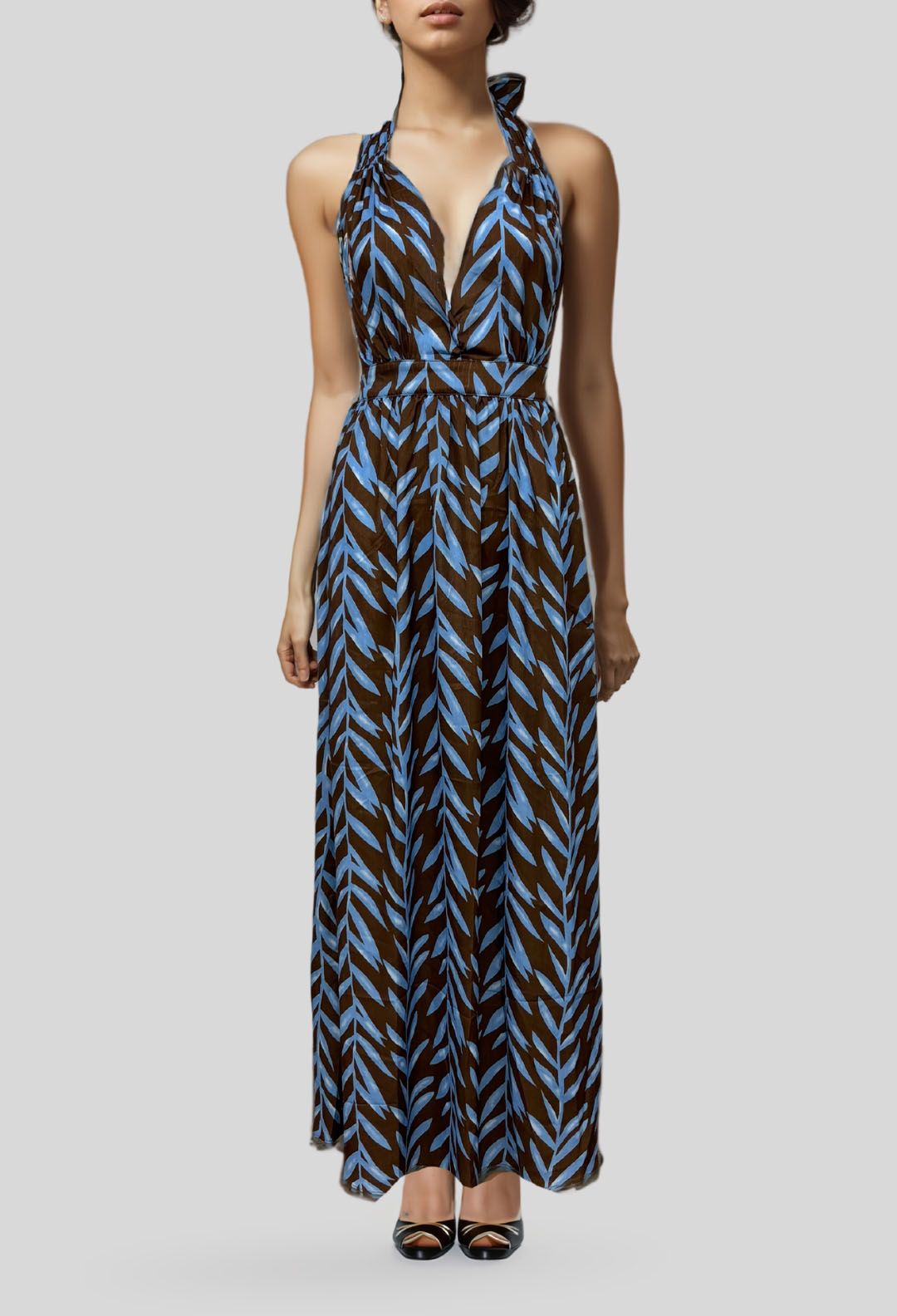 sachin and babi light blue dress A-Line Halter Neck Pleated Chiffon Floor Length Bridesmaid Dresses main image 1