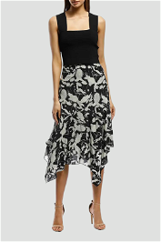 Husk Utopia Floral Maxi Skirt in Black and White