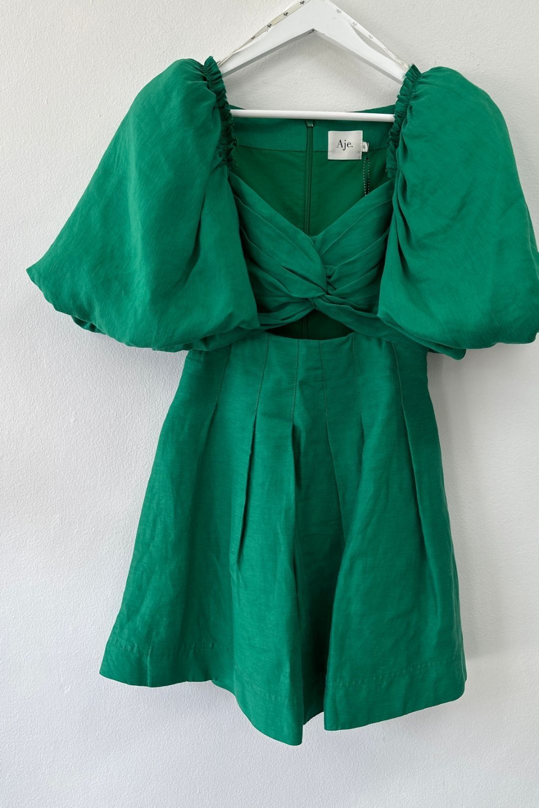 AJE - Dusk Knot Puff Sleeve Mini Dress - Green