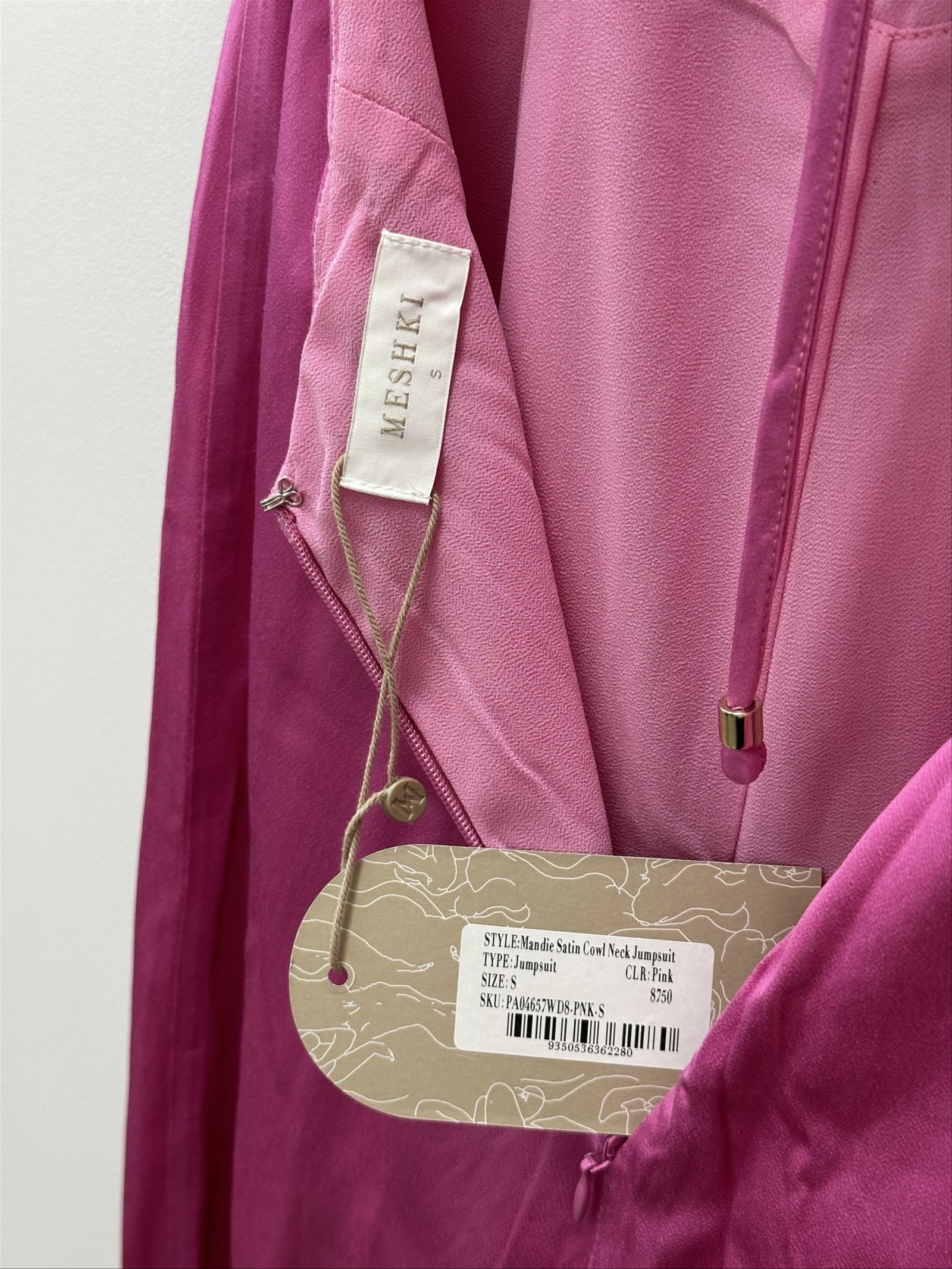 Meshki Mandie Satin Cowl Neck Jumpsuit in Pink