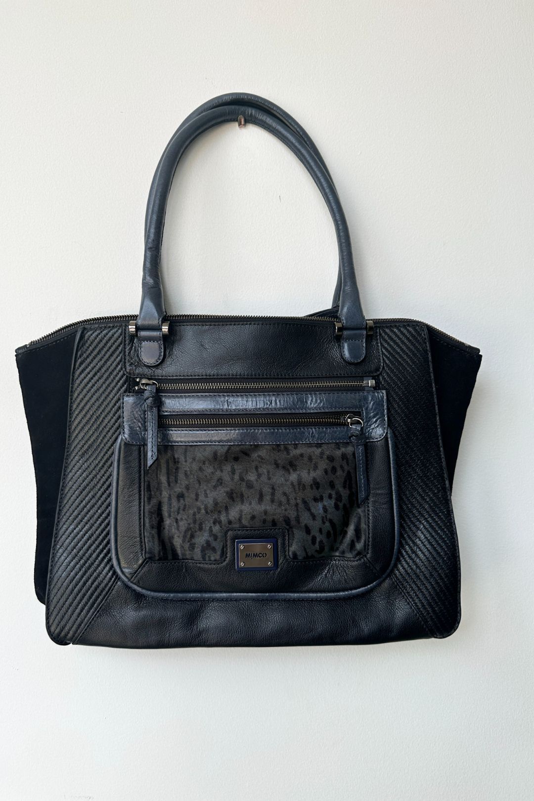 Mimco Black Leather Bowler Style Bag