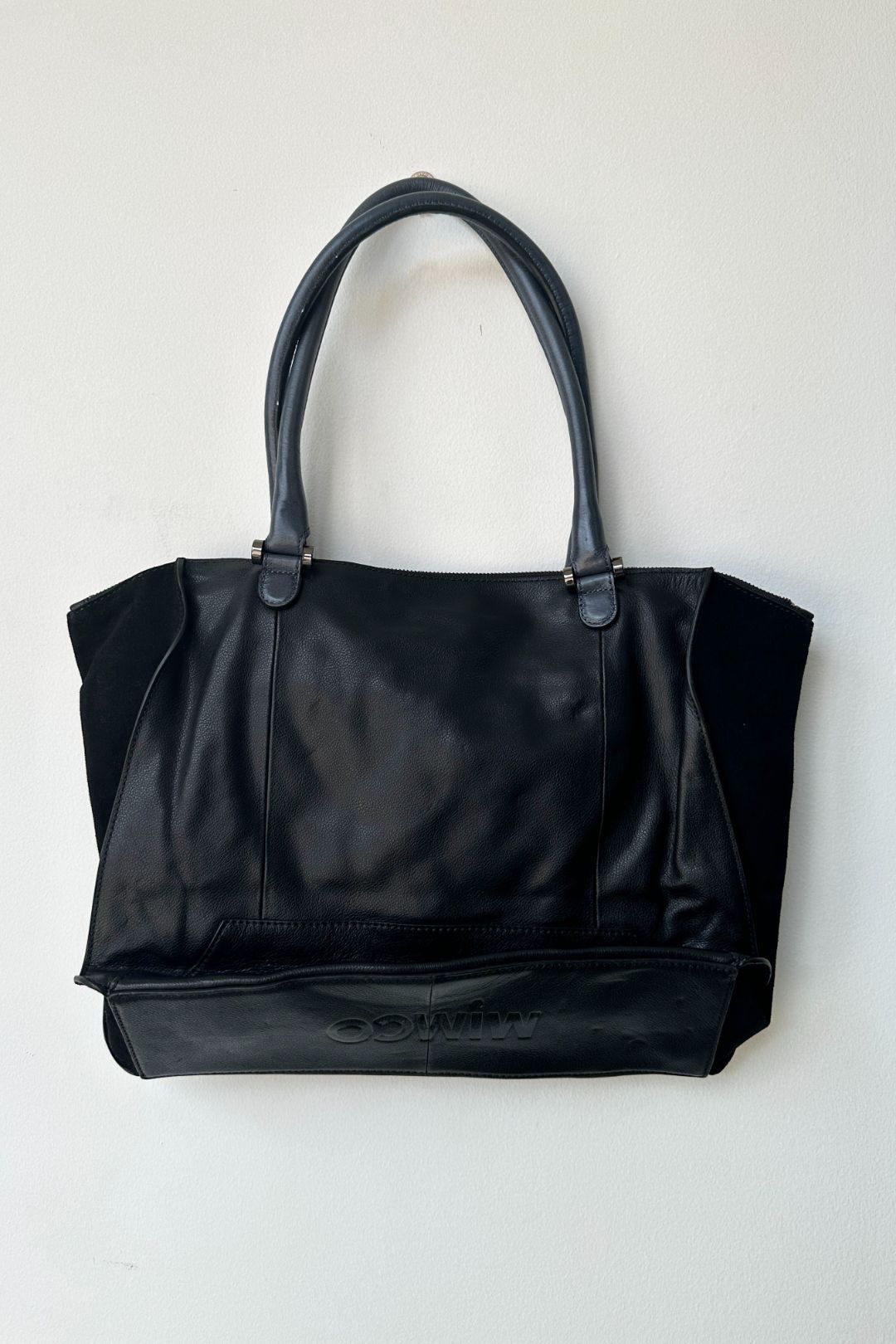 Mimco Black Leather Bowler Style Bag