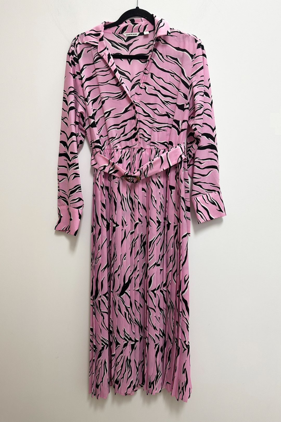 Buy Leopard Print Pleated Shirt Dress in Pink | Country Road | GlamCorner