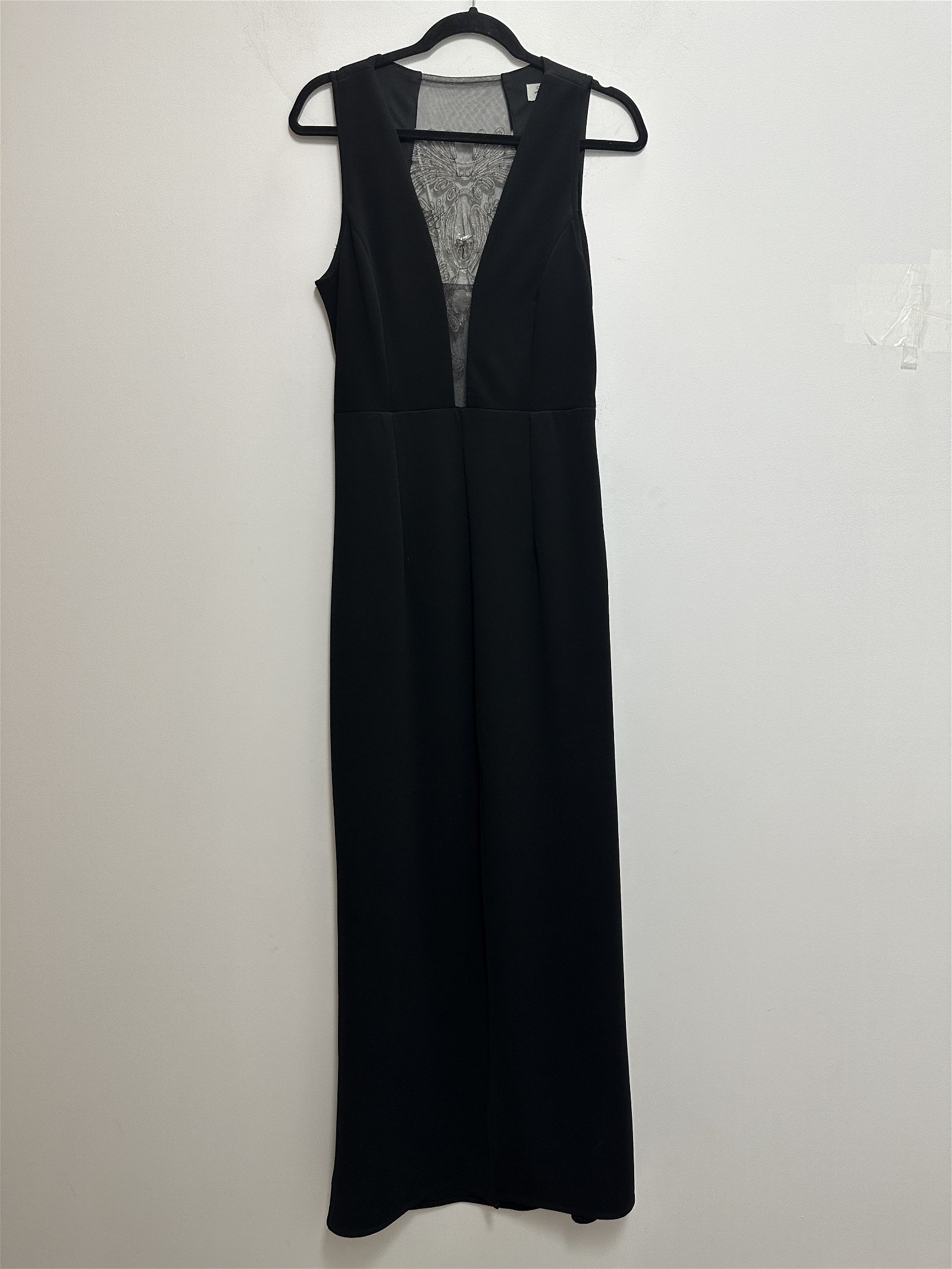 Bariano Sheer Lace Full Length Dress in Black