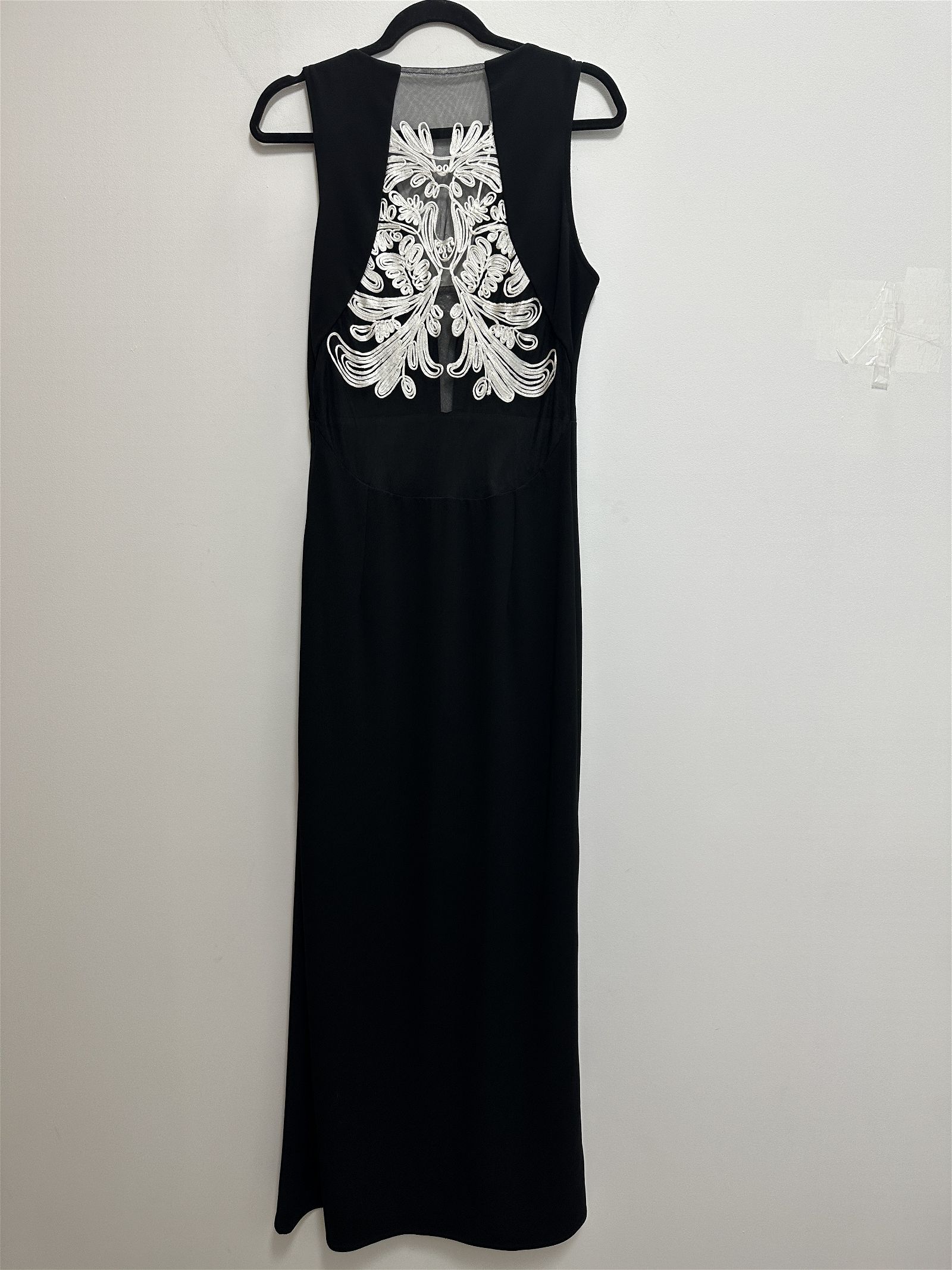 Bariano Sheer Lace Full Length Dress in Black