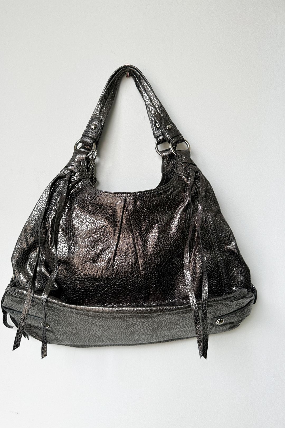 Buy Metallic Gunmetal Shoulder Leather Tote Coach GlamCorner