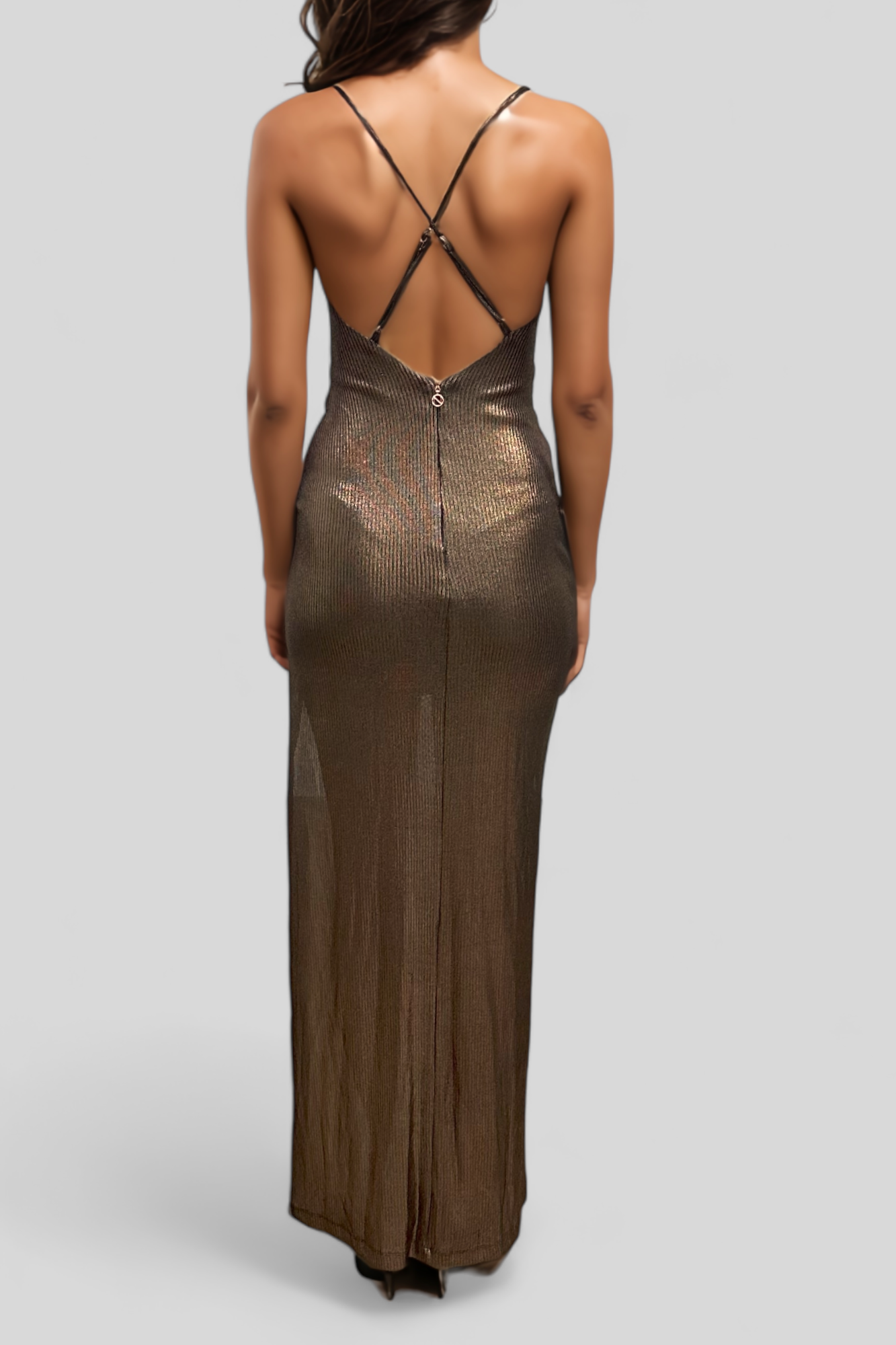 Nookie Metallic Cowl Neck Gown Backless