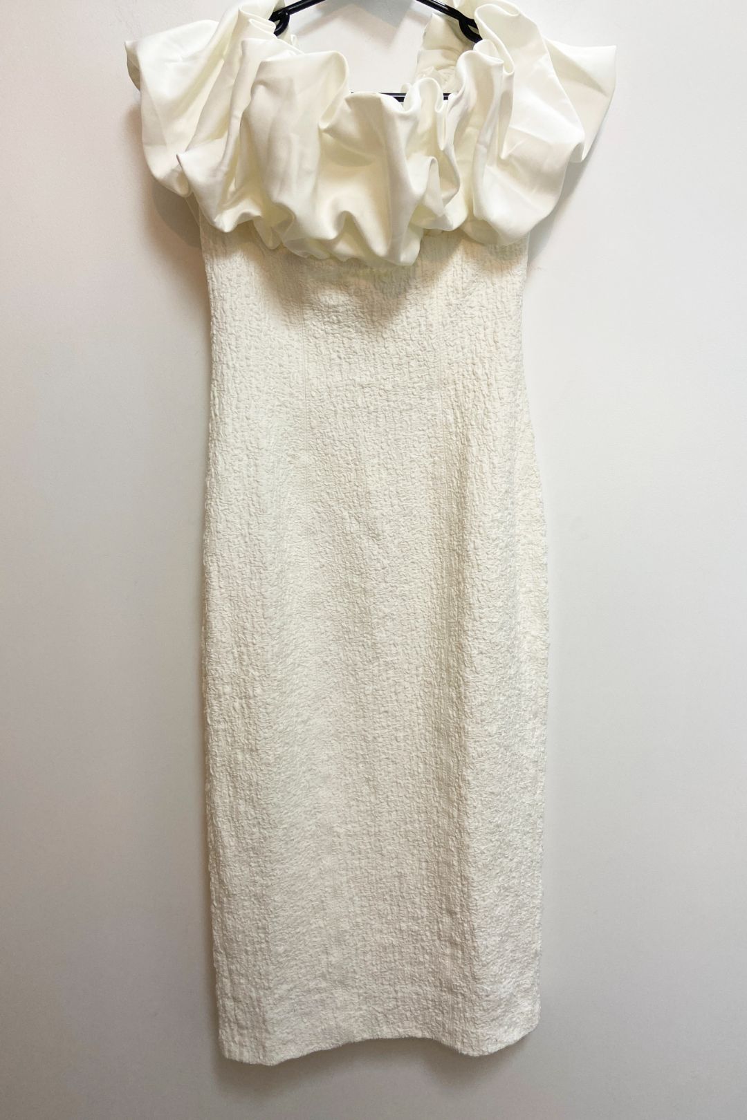 Emberlyn Bubble Neckline Crepe Dress in Ivory