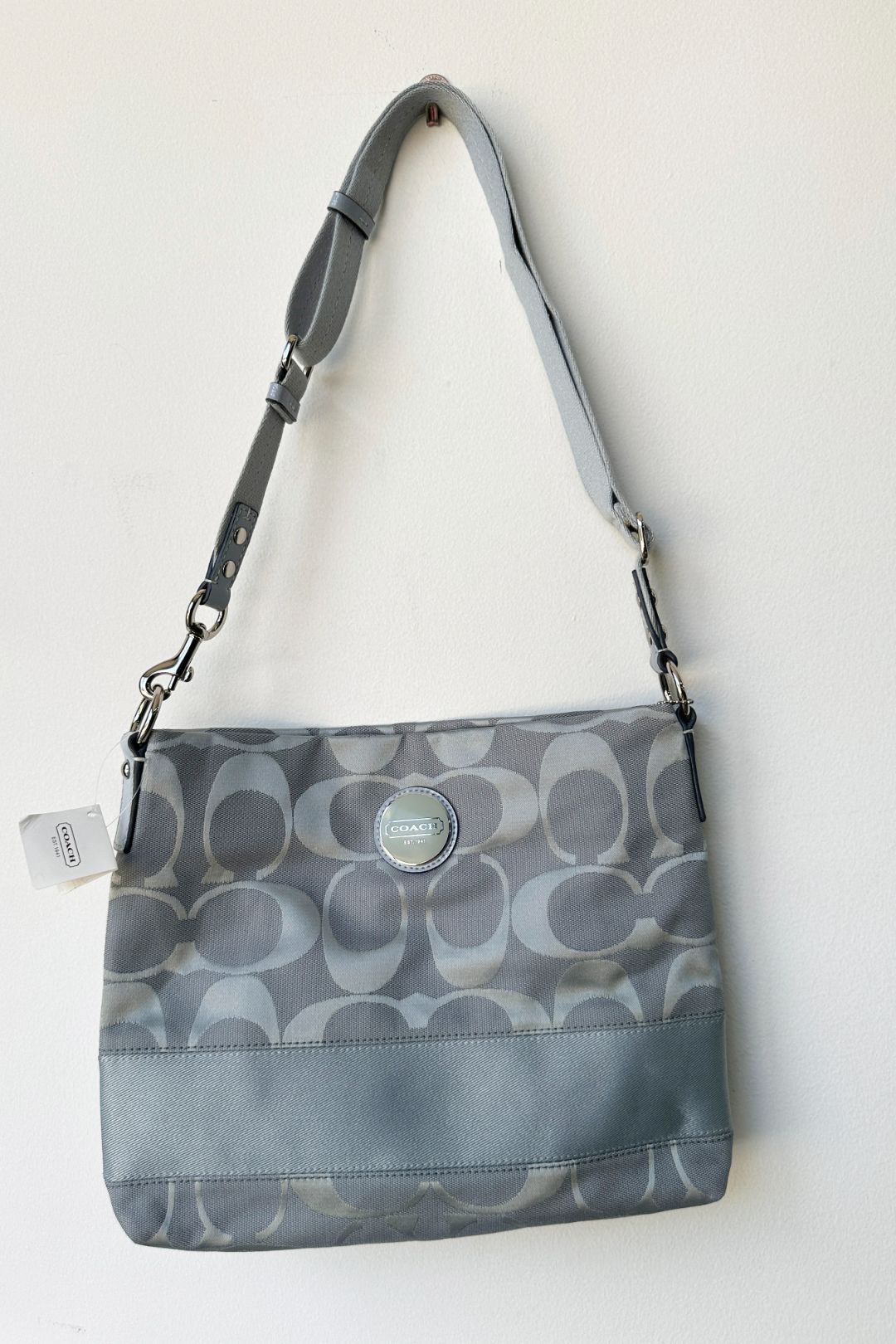 Coach Canvas Crossbody Bag in Silver and Gray