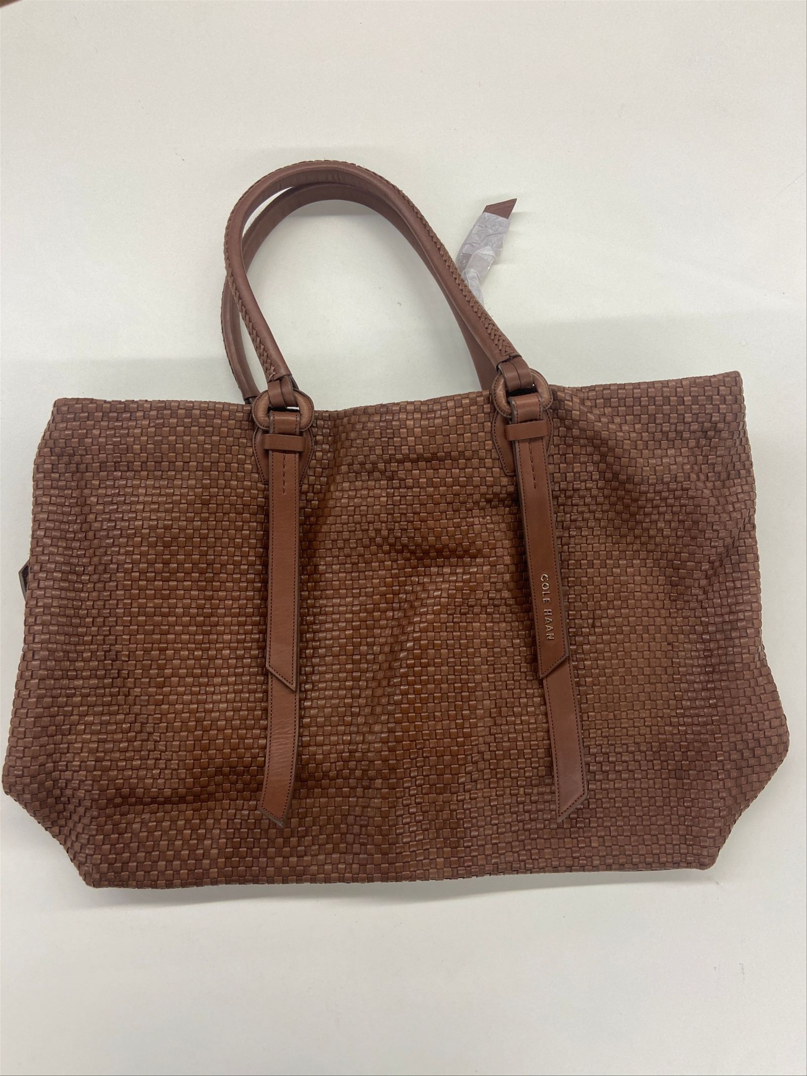 Cole Haan Woven Wicker Style Leather Bag in Apricot