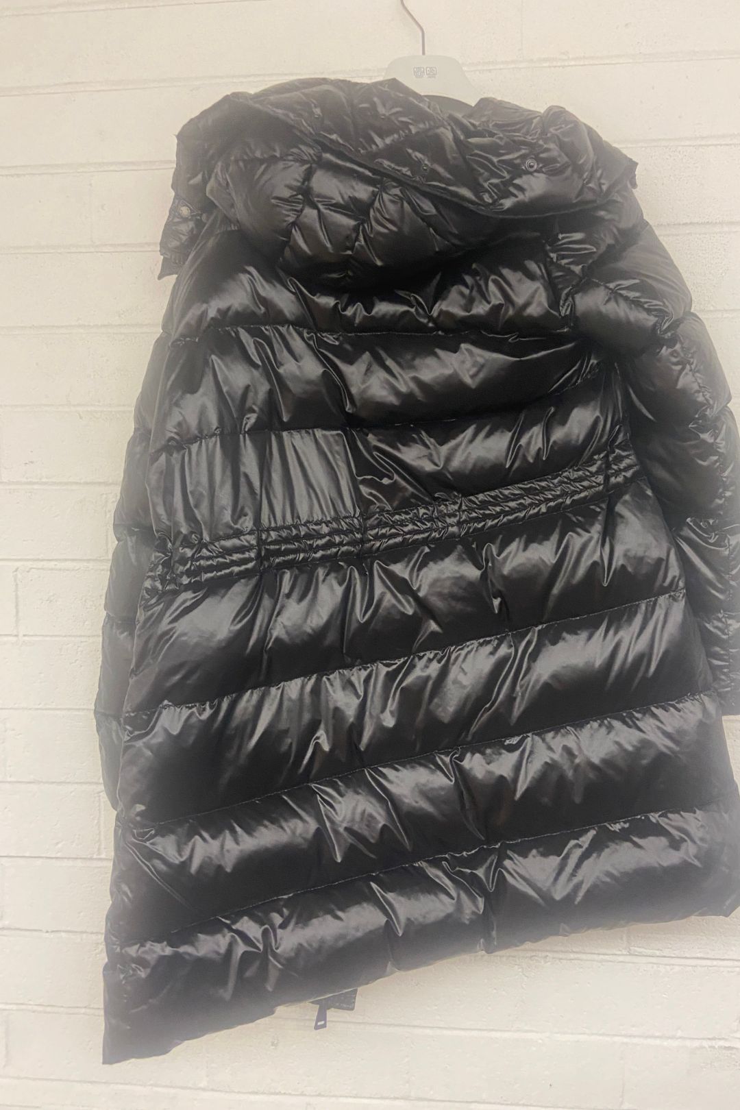 Moncler in Shiny Puffer Jacket with Hood in Black