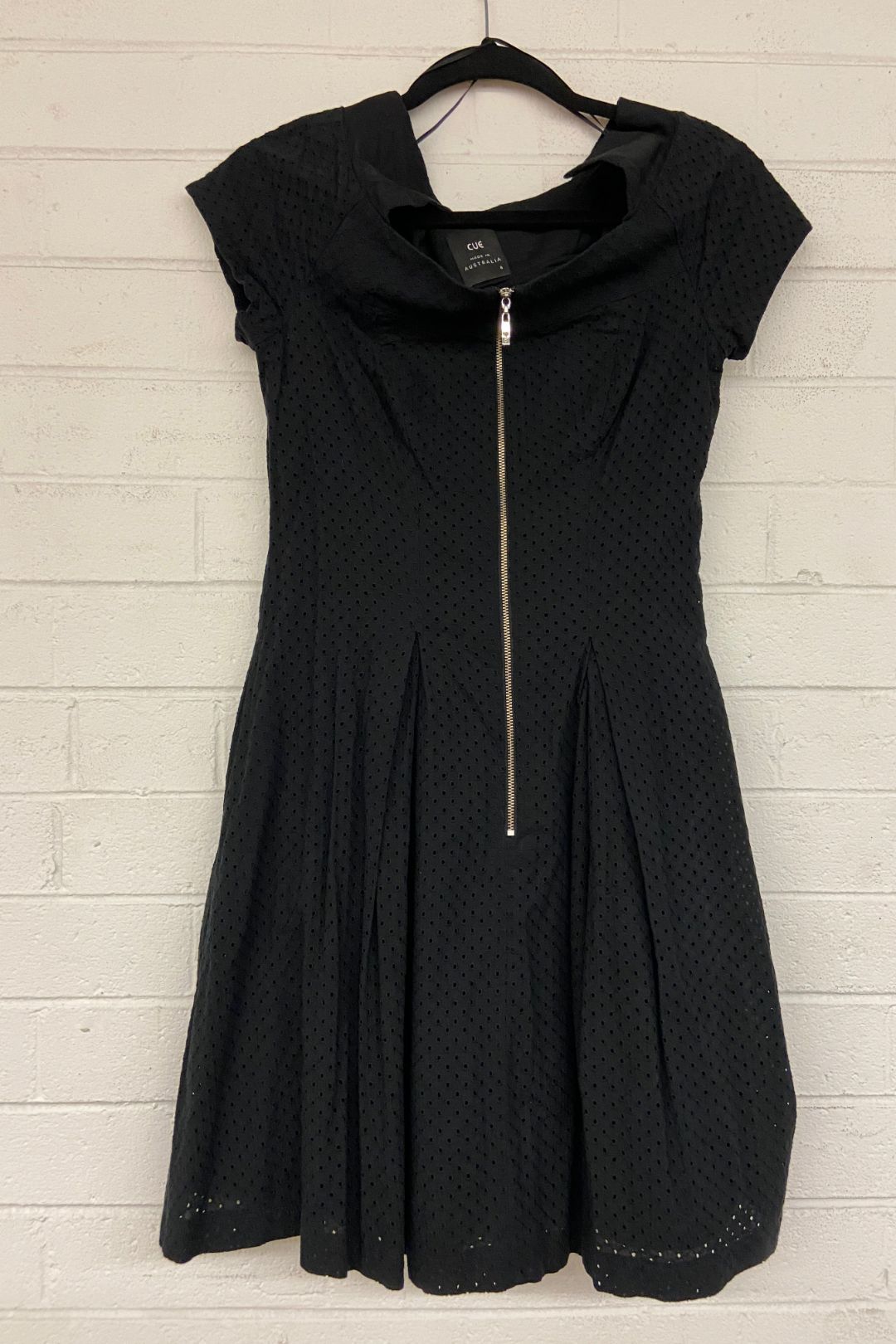Zip Front Fit and Flare Black Dress