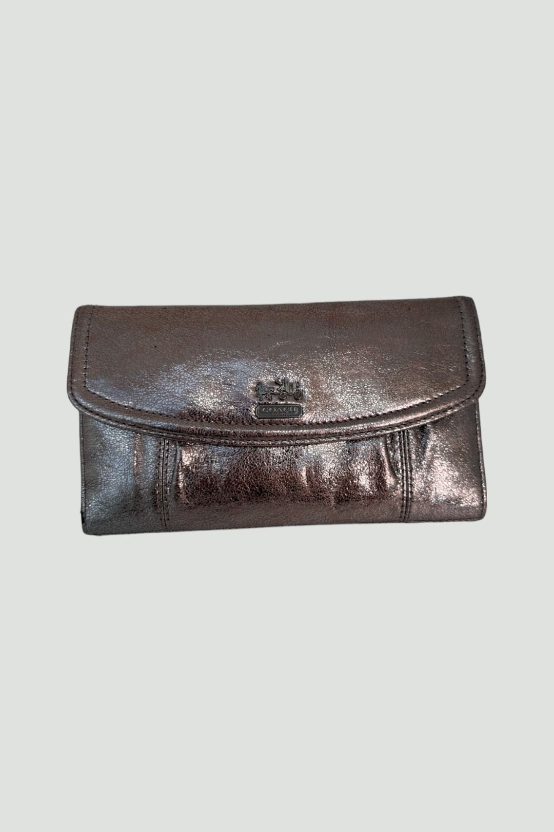 Coach Leather Wallet in Metallic Gunmetal