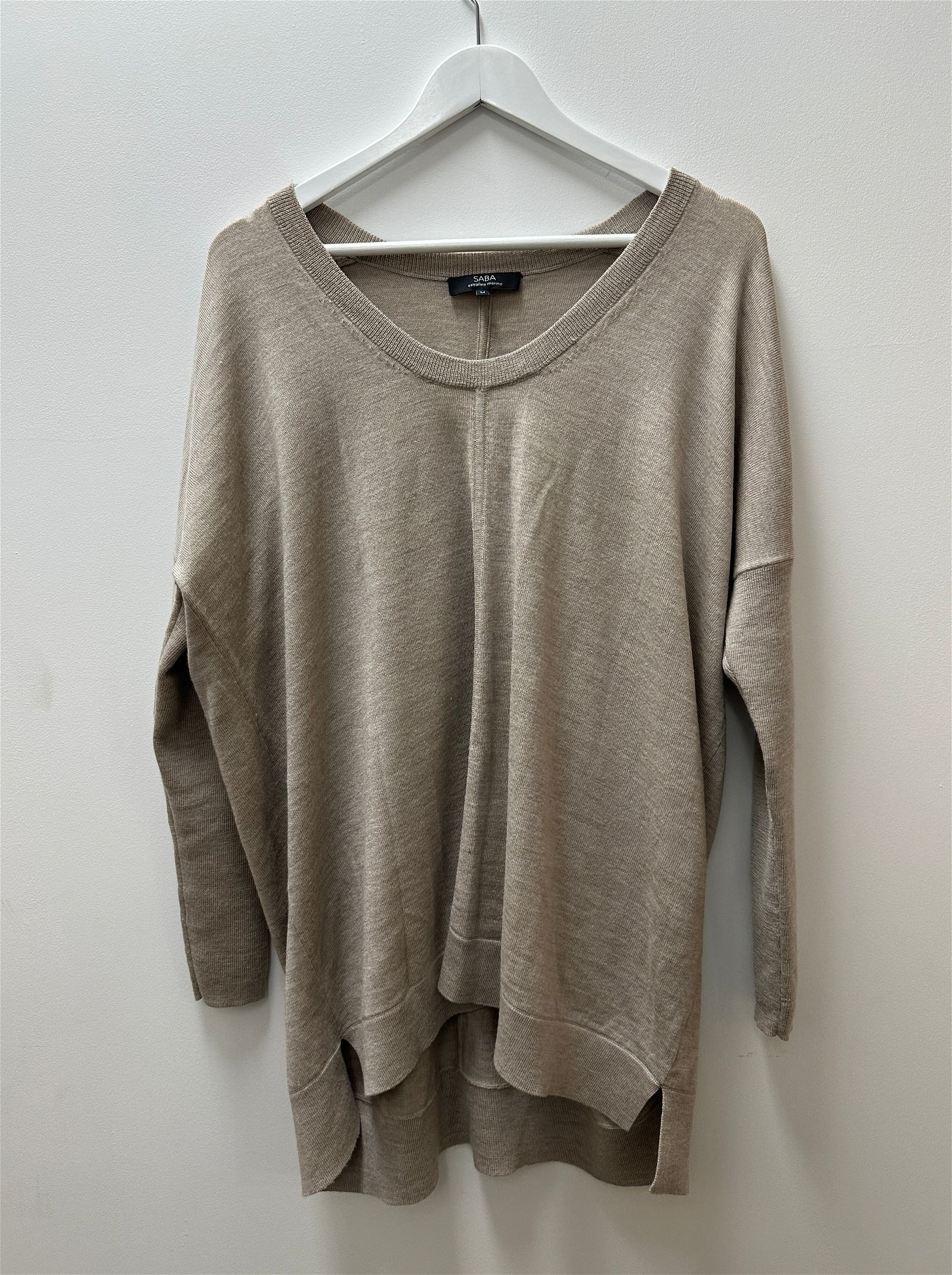 Saba Extra Fine Merino Wool V-Neck Sweater in Beige