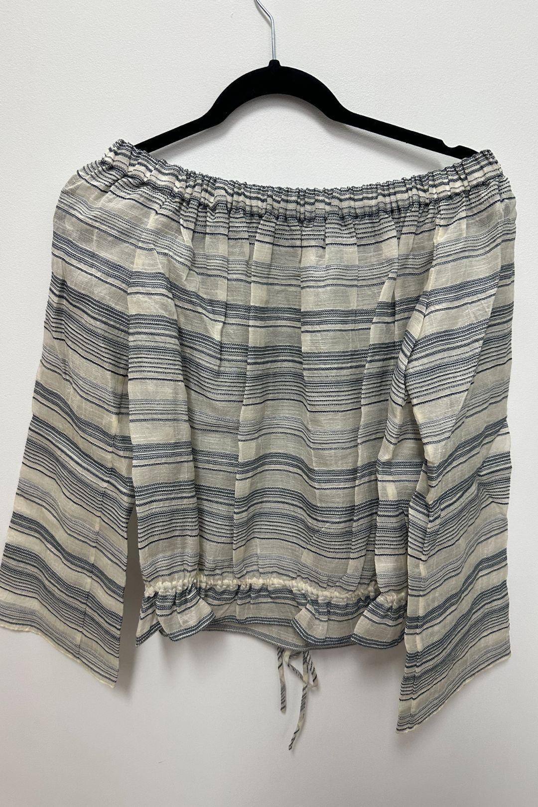 Theory Off Shoulder Multi Striped Gypsy Linen Top
