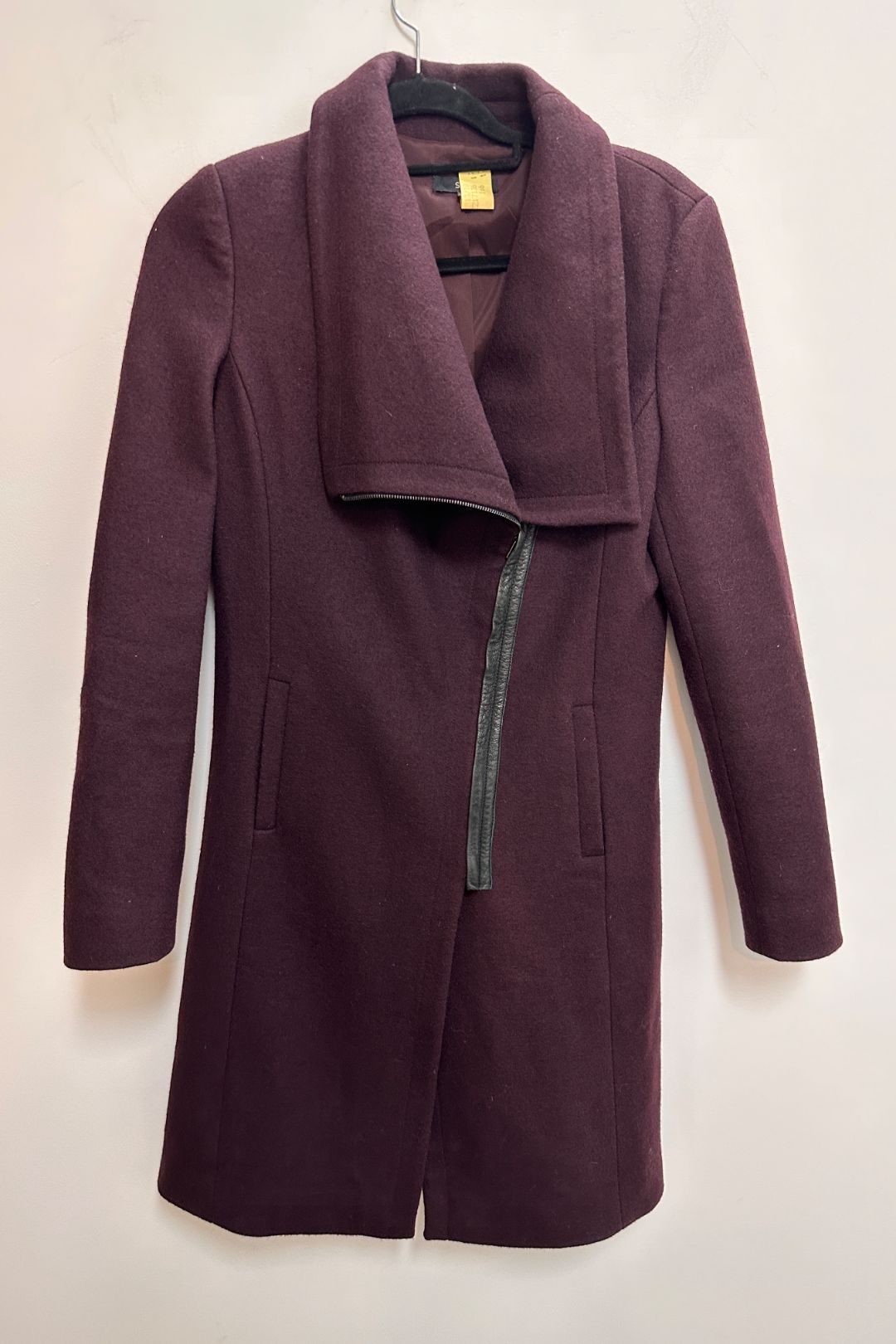 Saba Wool Blend Zip Up Coat in Burgundy