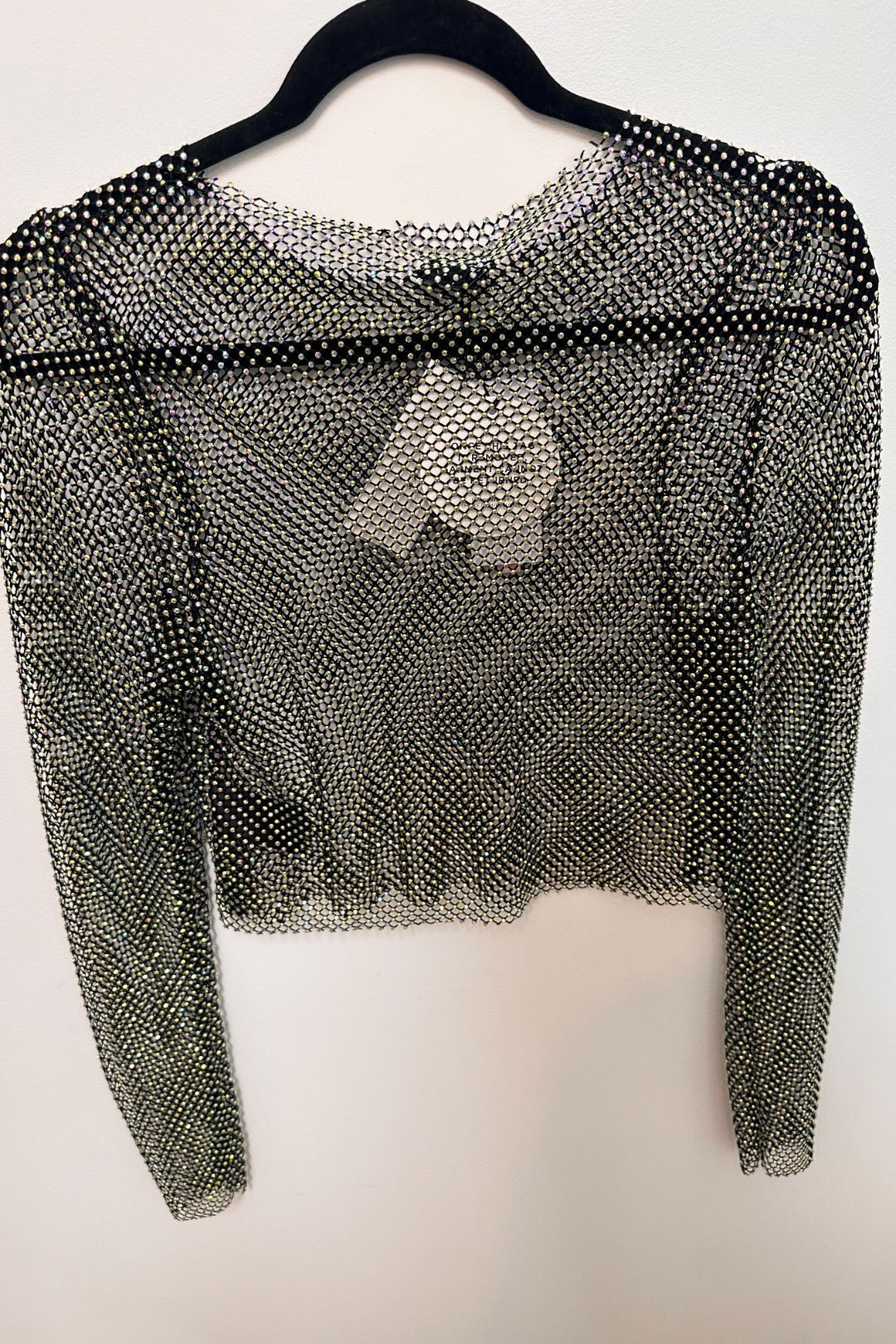 Sheike Cropped Crystal Mesh Top in Black