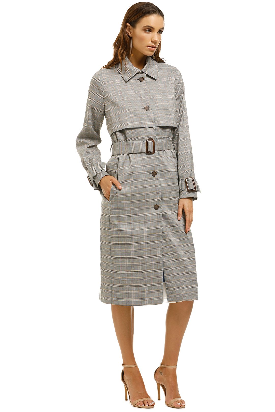 Iris-and-Ink-Prince-Of-Wales-Check-Woven-Trench-Coat-Grey-Side