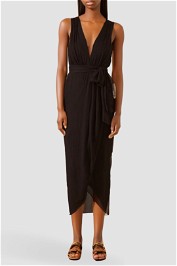 Isola Plunged Cross Back Midi Dress Black