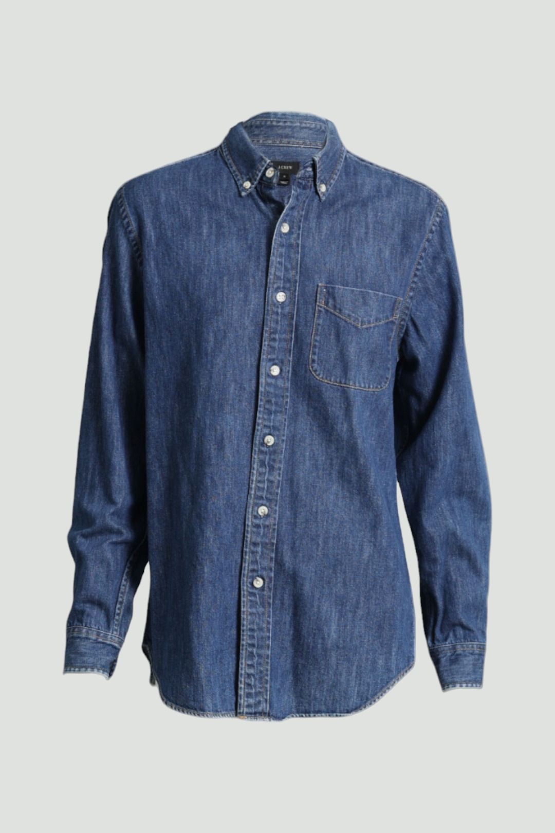Buy Long Sleeve Denim Shirt in Blue Mid Wash GlamCorner