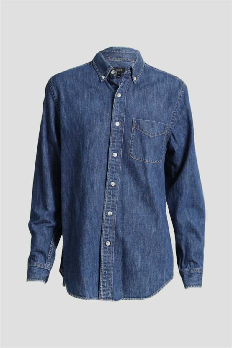 Buy Long Sleeve Denim Shirt in Blue Mid Wash GlamCorner