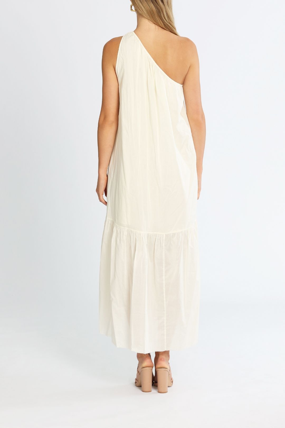 JAC + JACK Coupe Off The Shoulder Maxi Dress Ivory Tiered Skirt