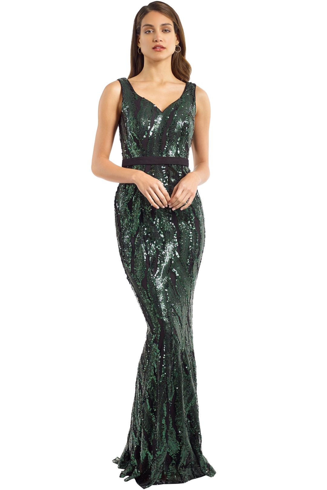 slim fit dress slacks One Shoudler Dark Green Sequin Floor Length Prom Dresses main image 1