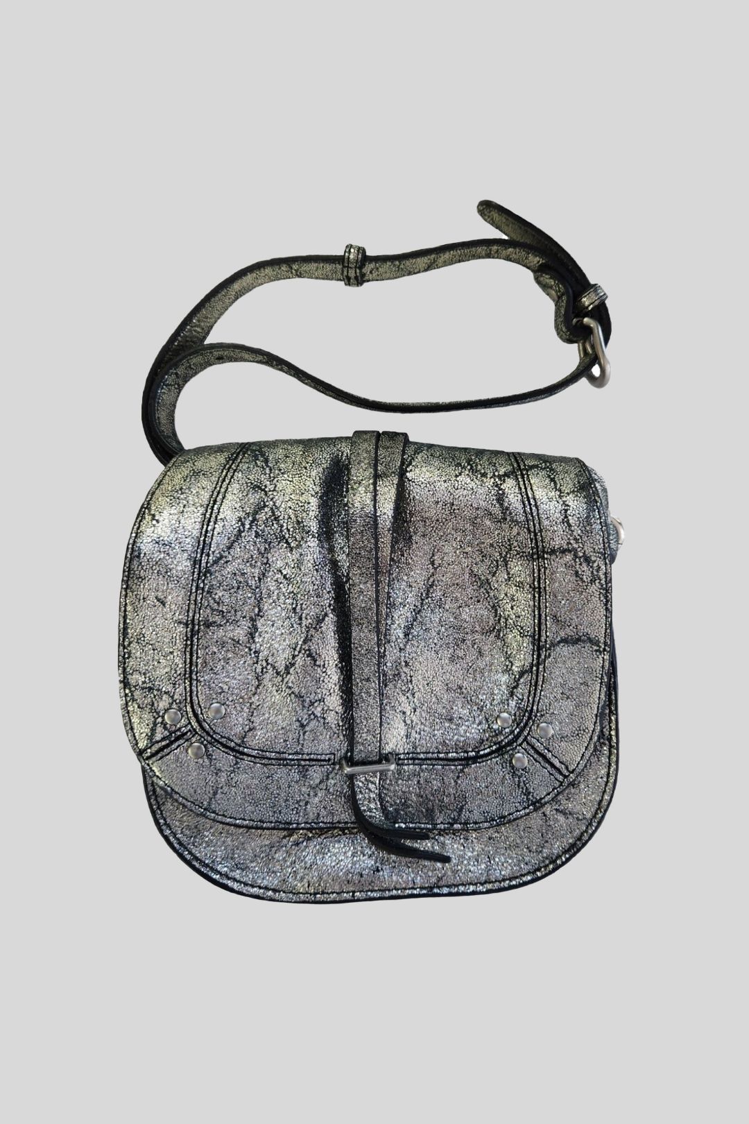 Victor Metallic Cracked-leather Bag Gunmetal