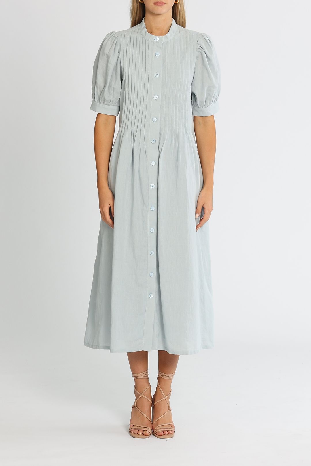 open lace back dress BlueValencia Tiered Pleated Dress