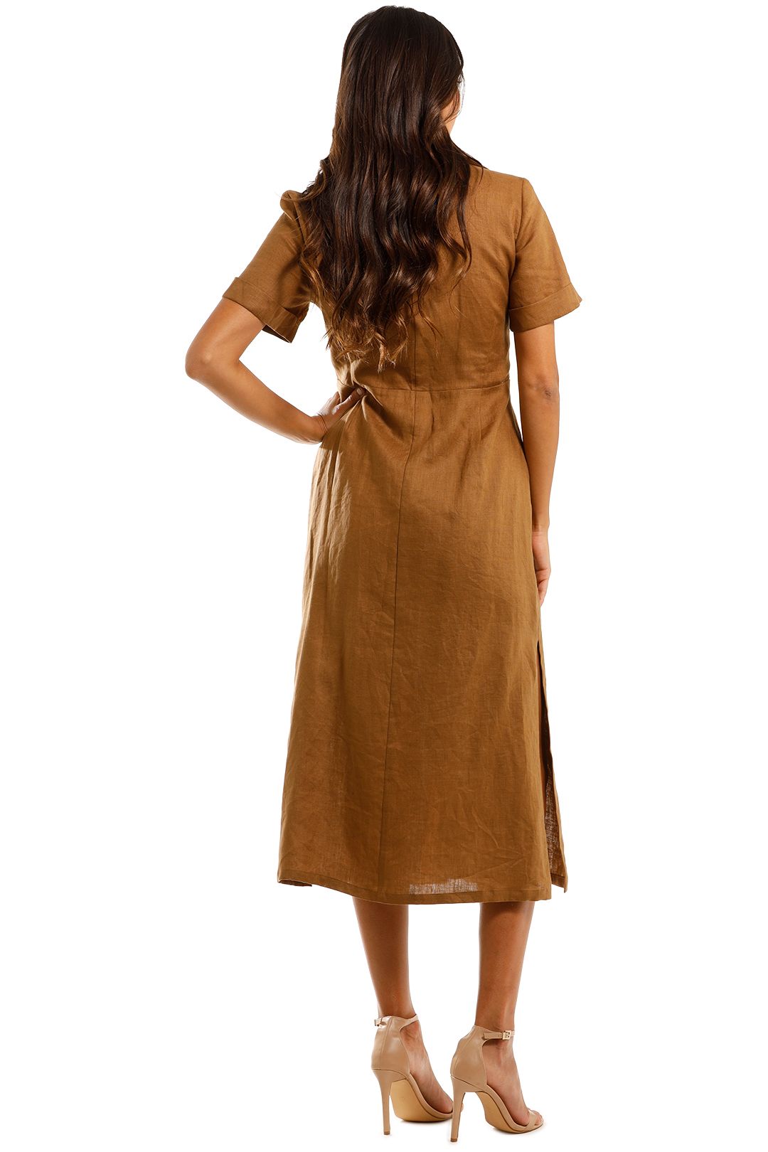 Jillian Boustred Safari Dress Coffee Linen Shirt Dress
